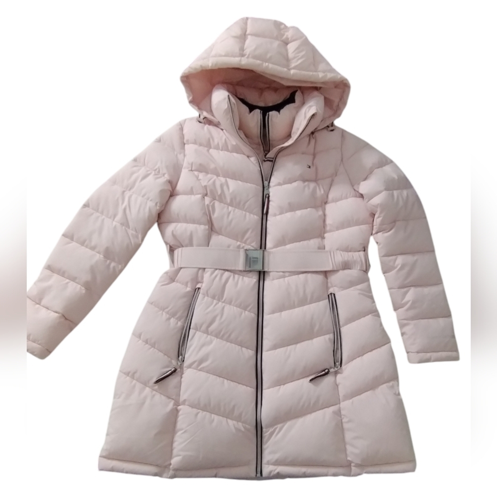 Tommy Hilfiger Women's Belted Puffer Jacket size L Gorpcore Outdoors Coquette‎